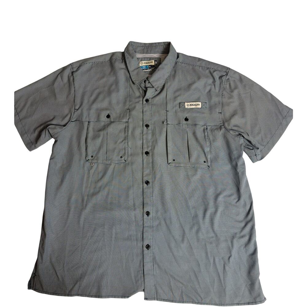 Magellan Outdoors Fishing Shirt XL Blue White Check Short Sleeve Fish Gear